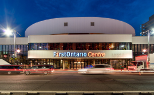 Exterior of FirstOntario Centre at Night