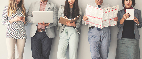 Five People Reading Using a Variety of Media Types