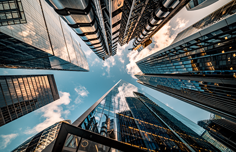 View of Skyscrapers and Sky from Street View