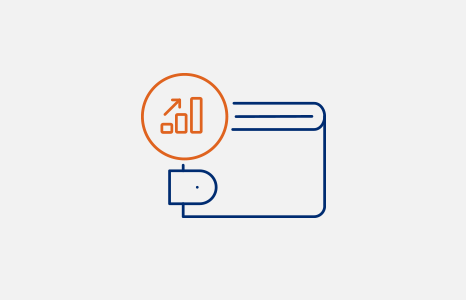 Wallet and Ascending Bar Graph with Upward Arrow