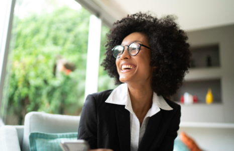 Person Smiling and Looking out Window