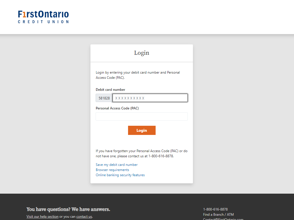 FirstOntario Online Banking Login Page