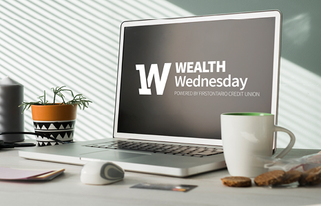 Image of the Wealth Wednesday logo on a laptop