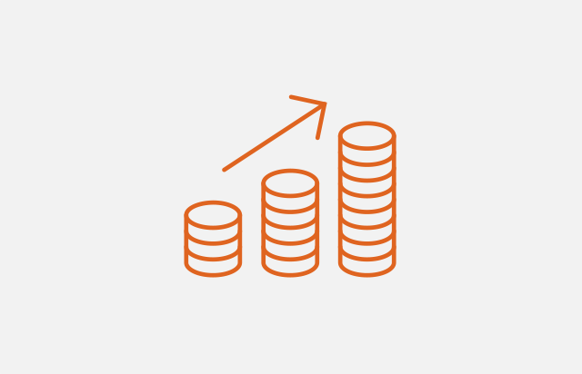 Three Stacks of Coins Ascending in Height with Arrow