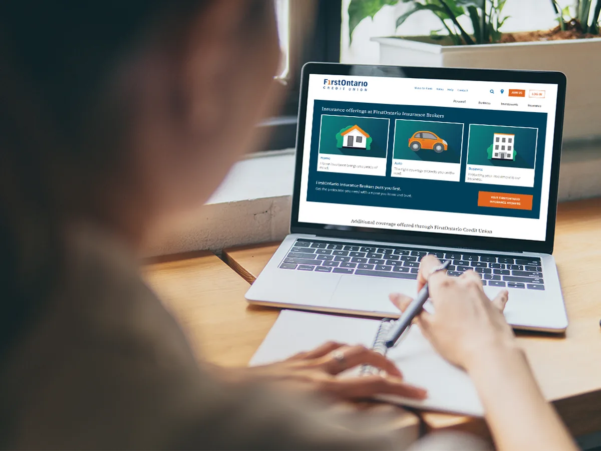 Person browsing insurance options on FirstOntario's website