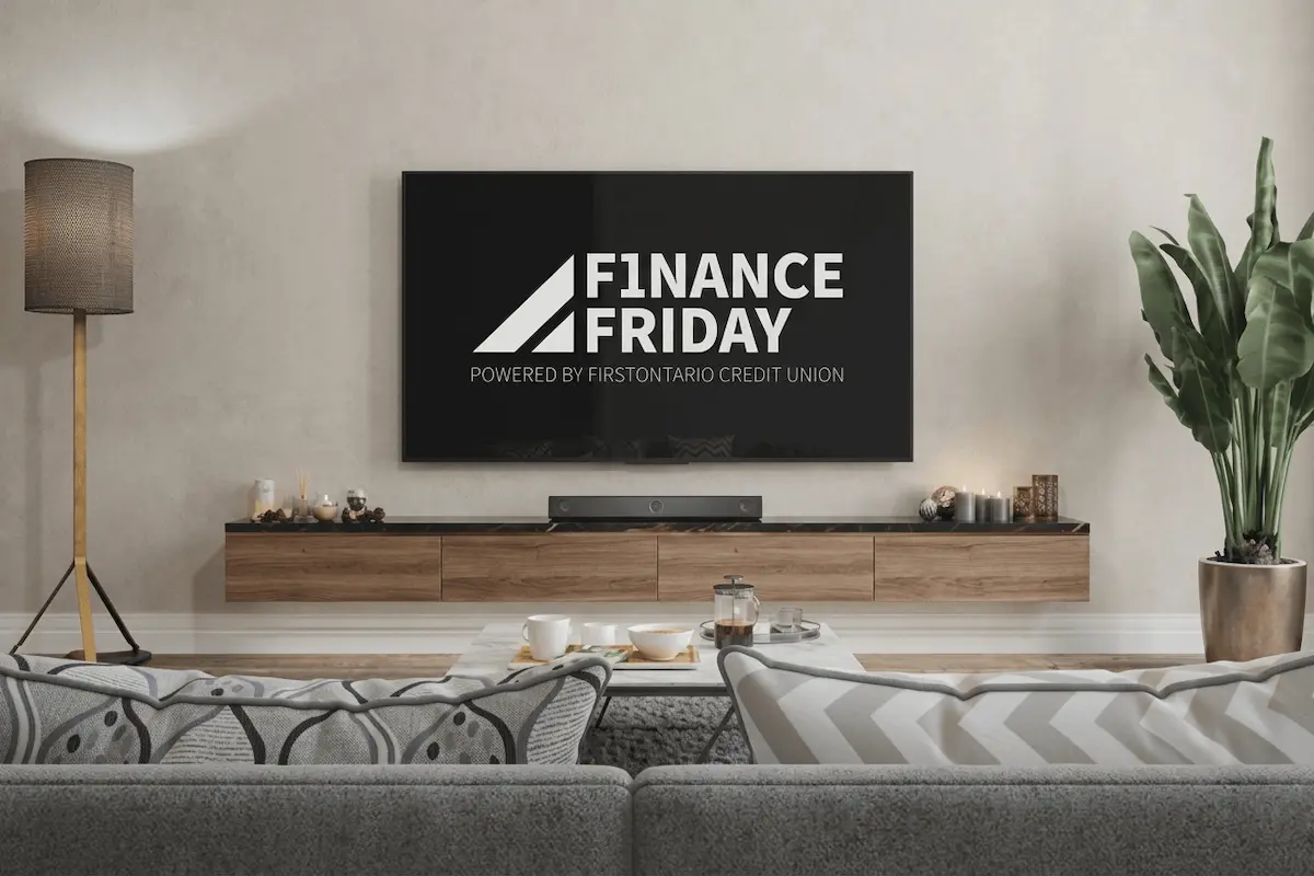 Finance Friday on television in a living room.